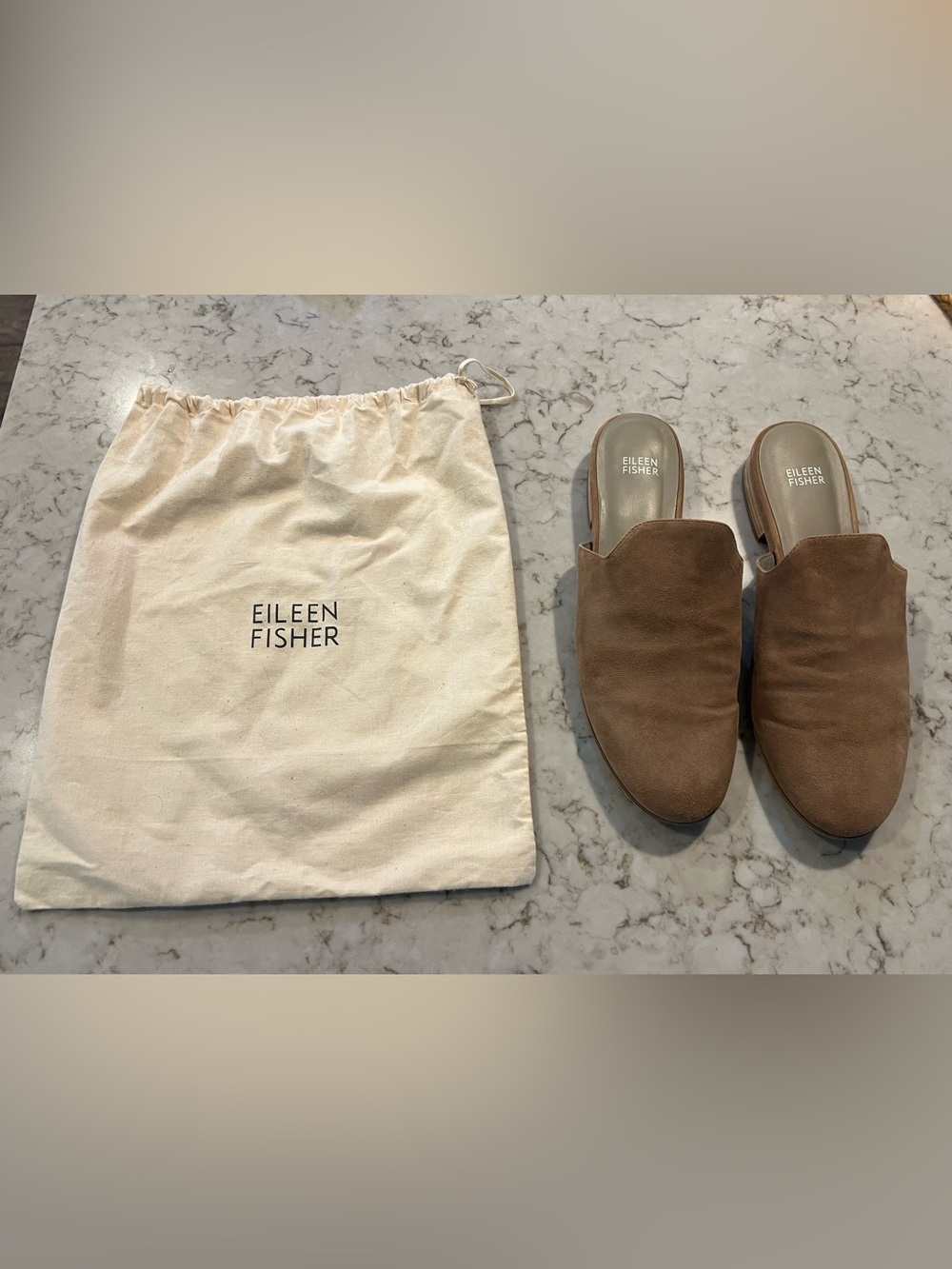 Eileen Fisher Women’s Suede Slip-on mule in tan